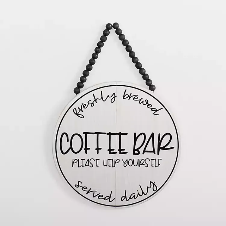 Kirklands Home Freshly Brewed Coffee Round Beaded Wall Plaque