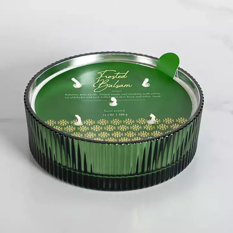 Candles>Kirklands Home Frosted Balsam Ribbed Dish Jar Candle Green