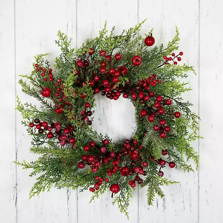Christmas Wreaths>Kirklands Home Frosted Berry and Crabapple Cedar and Pine Wreath