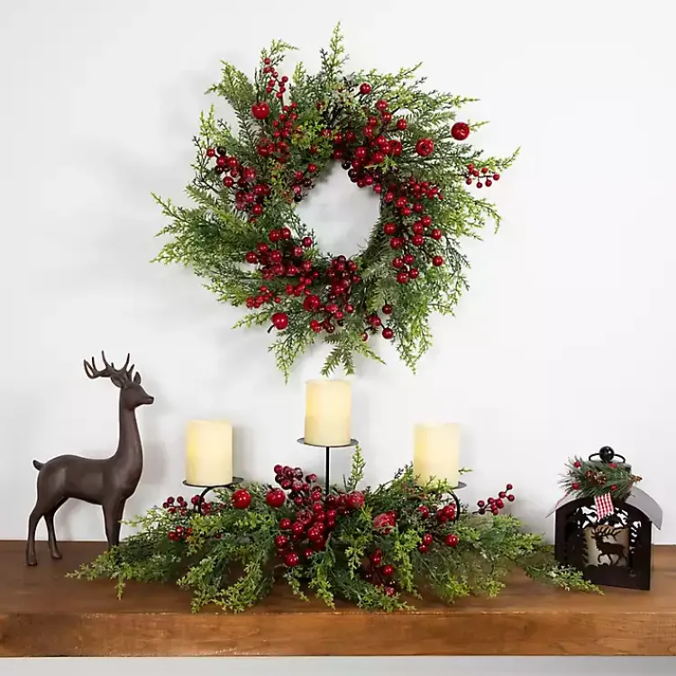 Christmas Wreaths>Kirklands Home Frosted Berry and Crabapple Cedar and Pine Wreath