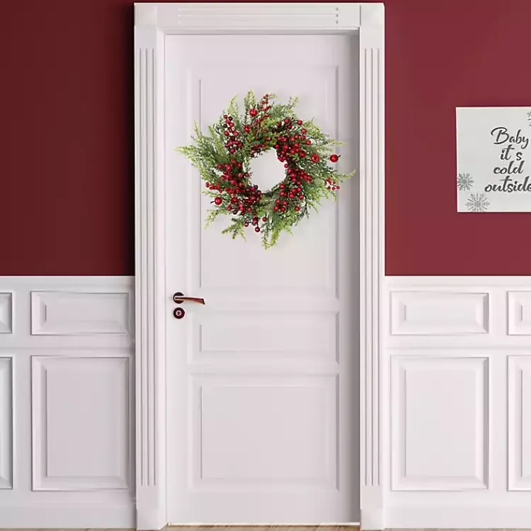 Christmas Wreaths>Kirklands Home Frosted Berry and Crabapple Cedar and Pine Wreath