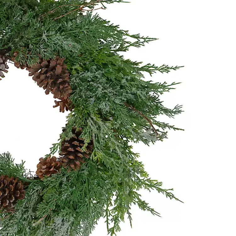 Christmas Wreaths>Kirklands Home Frosted Cedar Pinecone Wreath Green