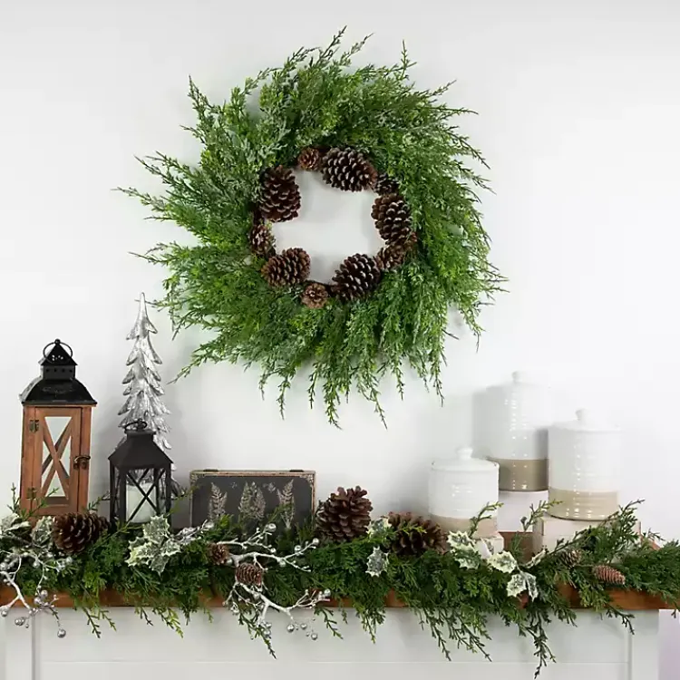 Christmas Wreaths>Kirklands Home Frosted Cedar Pinecone Wreath Green