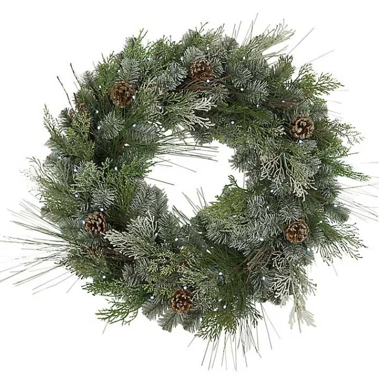 Wreaths>Kirklands Home Frosted Pine Needle and Pinecone Pre-Lit Wreath