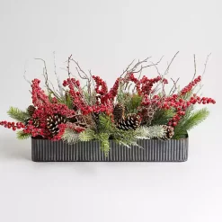 Christmas Arrangements & Garland>Kirklands Home Frosted Pine Red Berry Christmas Arrangement Green