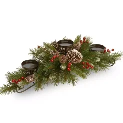 Christmas Centerpieces>Kirklands Home Frosted Pinecone and Berry Candle Centerpiece Green