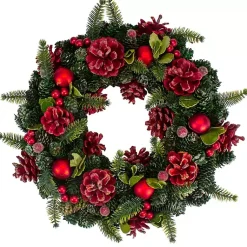 Wreaths>Kirklands Home Frosted Red Ornament and Pinecone Wreath