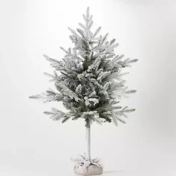 Christmas Trees>Kirklands Home 4ft. Flocked Pine Christmas Tree in Burlap Sack