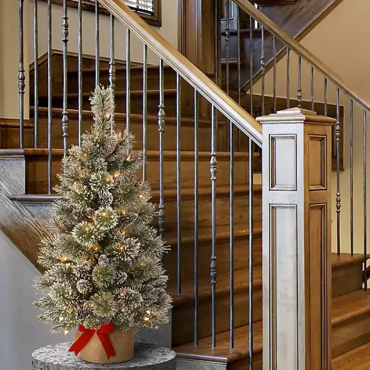 Christmas Arrangements & Garland>Kirklands Home 3-ft. Pre-Lit Flocked Glitter Christmas Tree Green