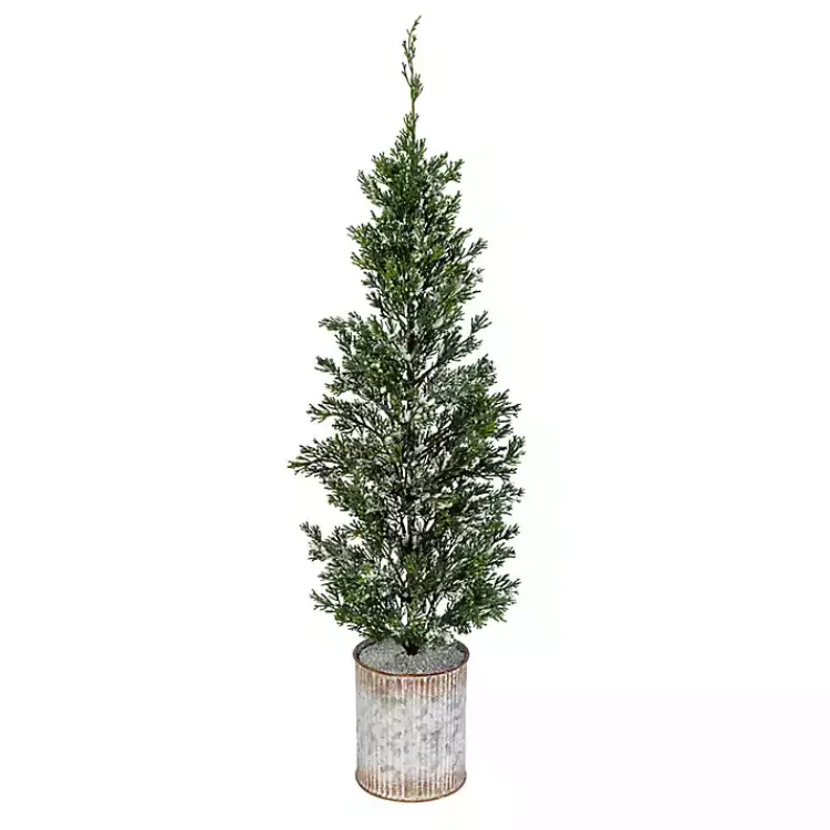 Christmas Arrangements & Garland>Kirklands Home Galvanized Bucket Snowy Christmas Tree, 35 in. Green
