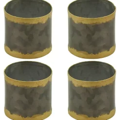 Kirklands Home Galvanized Metal Gold Rim Napkin Rings, Set of 4 New