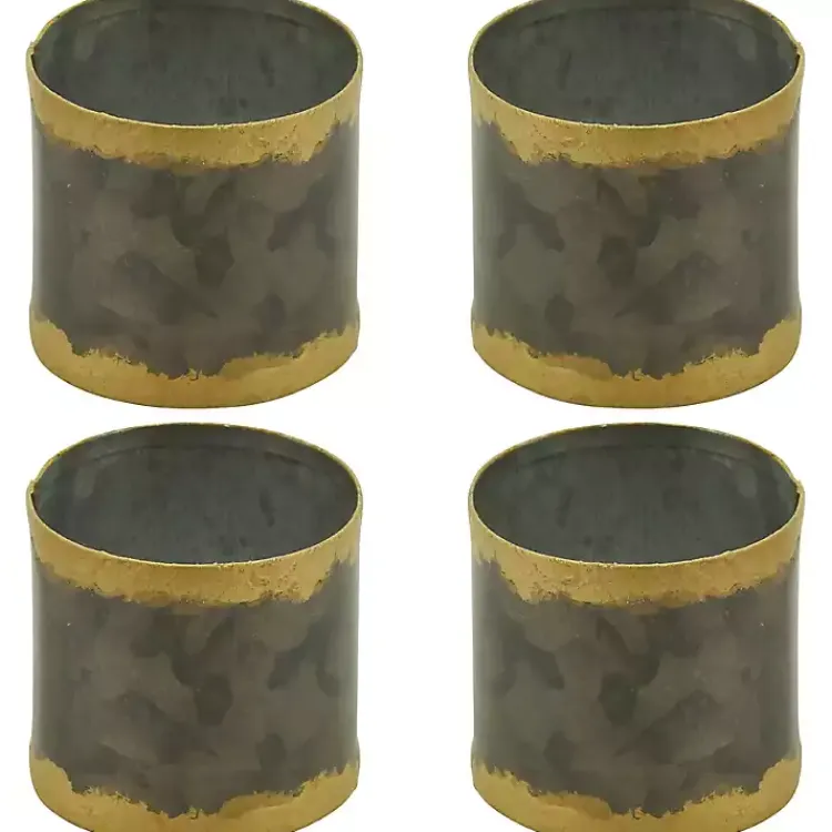 Kirklands Home Galvanized Metal Gold Rim Napkin Rings, Set of 4 New