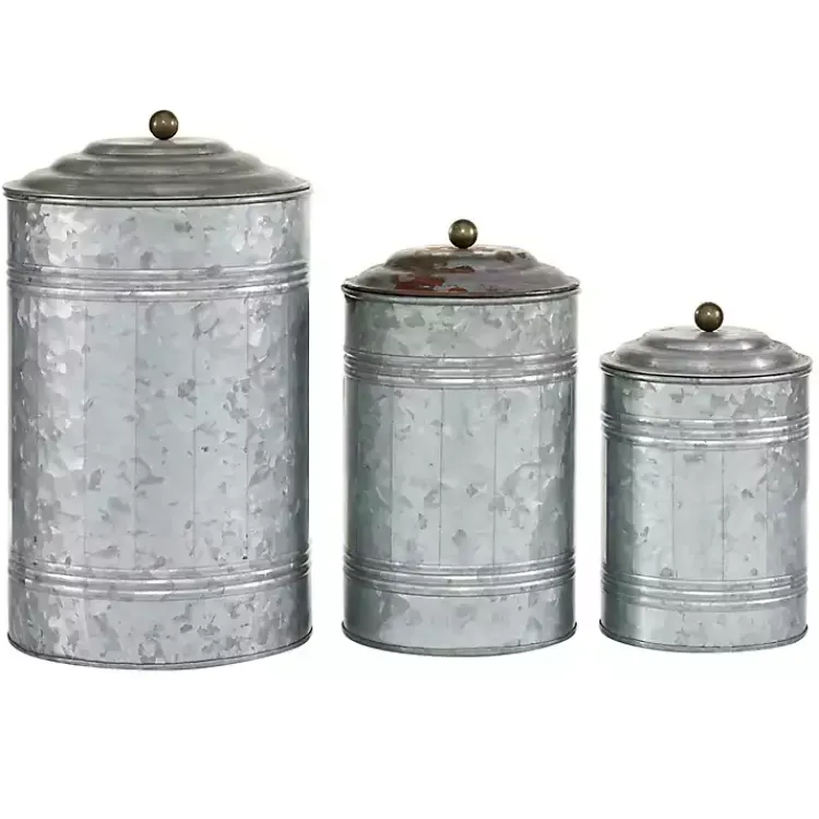 Decorative Bowls & Jars>Kirklands Home Galvanized Metal Lid 3-pc. Decorative Jar Set Silver