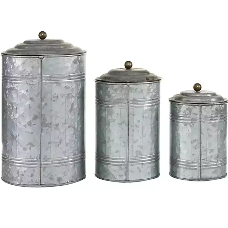 Decorative Bowls & Jars>Kirklands Home Galvanized Metal Lid 3-pc. Decorative Jar Set Silver