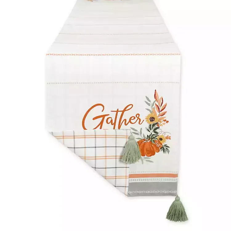 Kirklands Home Gather with Pumpkin Harvest Table Runner White Sale