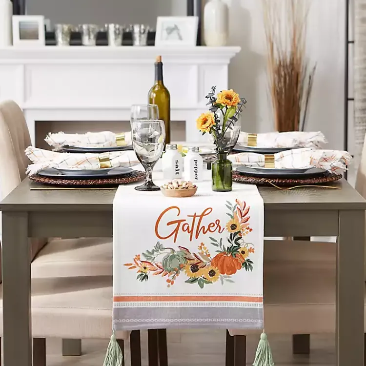Kirklands Home Gather with Pumpkin Harvest Table Runner White Sale