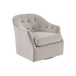Kirklands Home Gayla Taupe Button Tufted Swivel Accent Chair Gray Outlet