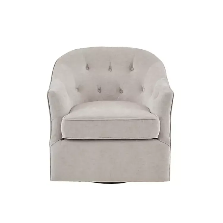 Kirklands Home Gayla Taupe Button Tufted Swivel Accent Chair Gray Outlet