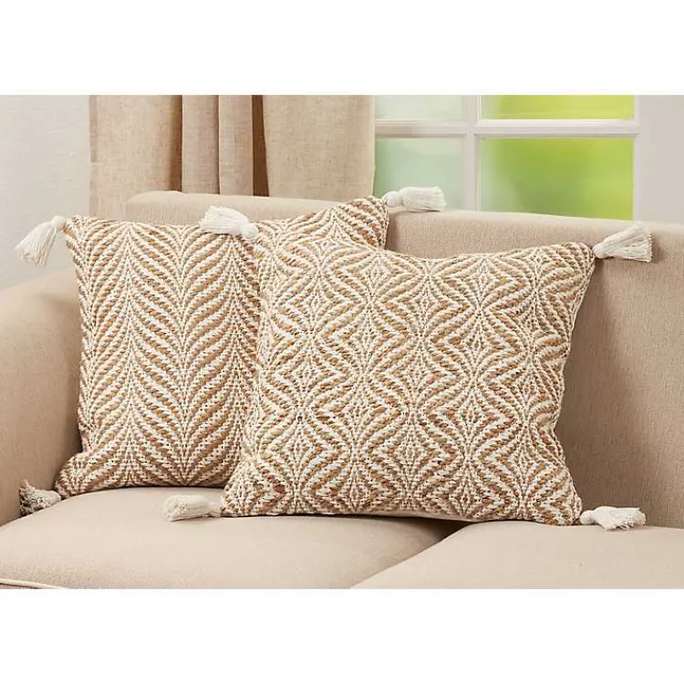 Pillows>Kirklands Home Geometric Woven Jute Tassel Throw Pillow