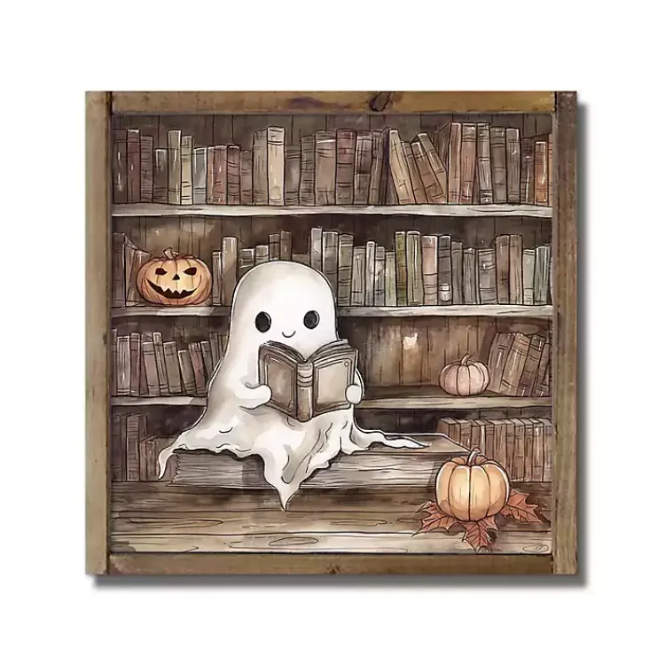 Halloween>Kirklands Home Ghost at the Library Framed Halloween Wall Plaque