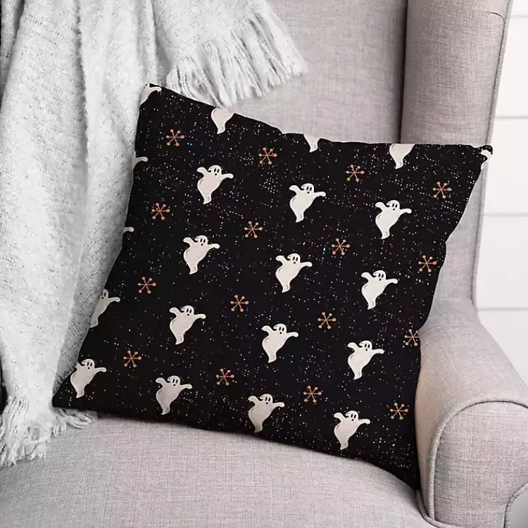Halloween>Kirklands Home Ghost Pattern Pillow Black