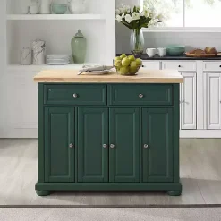 Kirklands Home Gia Forest Green Wood Kitchen Island Discount