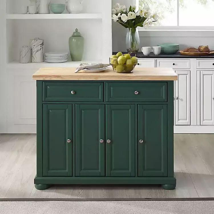 Kirklands Home Gia Forest Green Wood Kitchen Island Discount