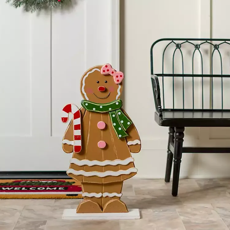 Outdoor Christmas Decorations>Kirklands Home Gingerbread Woman Wooden Porch Statue Brown