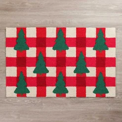 Christmas Decorations>Kirklands Home Gingham Trees Hooked Floor Mat