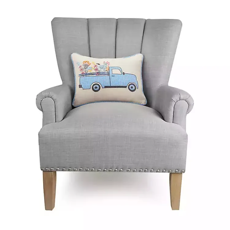 Pillows>Kirklands Home Gingham Truck Embroidered Lumbar Pillow
