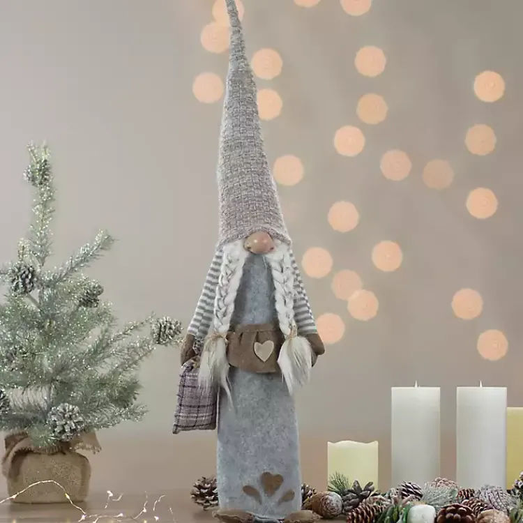 Christmas Decorations>Kirklands Home Girl Gnome with Toy Bag Figurine Gray