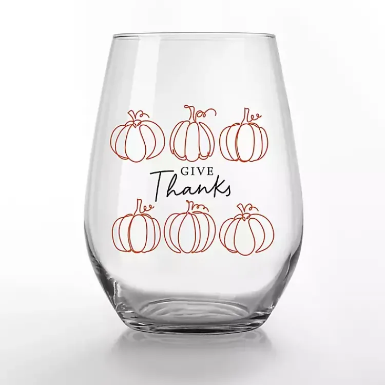Fall>Kirklands Home Give Thanks Pumpkins Wine Glasses, Set of 2