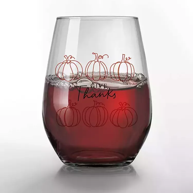 Fall>Kirklands Home Give Thanks Pumpkins Wine Glasses, Set of 2