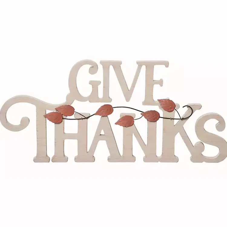 Fall>Kirklands Home Give Thanks Wood Tabletop Sign White