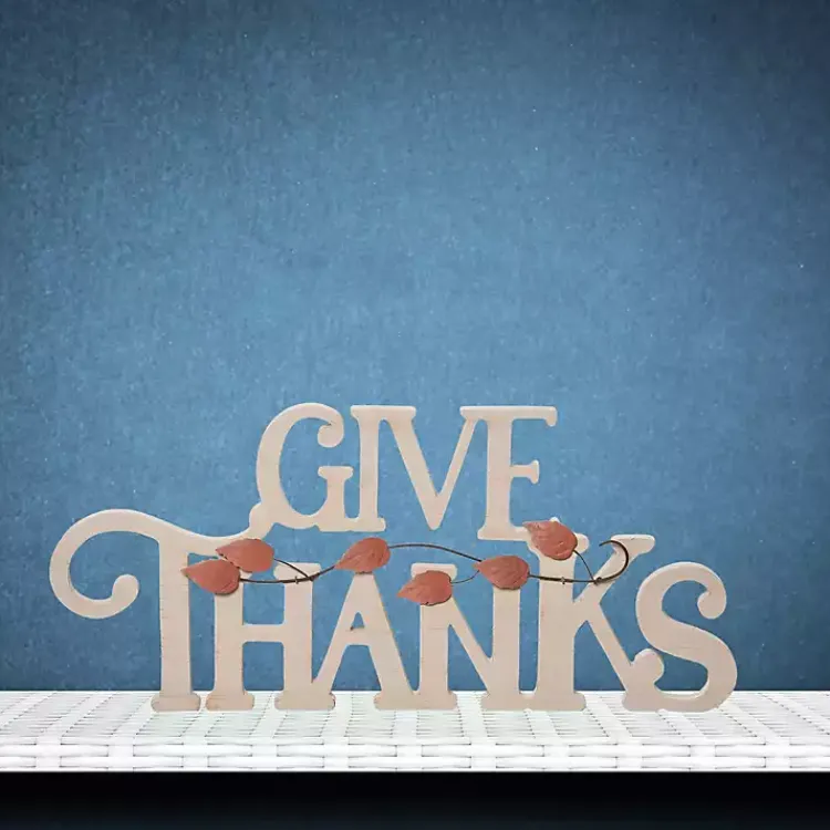 Fall>Kirklands Home Give Thanks Wood Tabletop Sign White