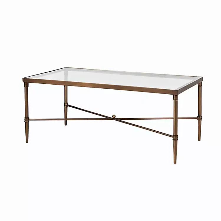 Kirklands Home Glass and Metal Rectangle Porter Coffee Table Gold New