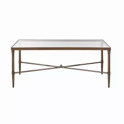 Kirklands Home Glass and Metal Rectangle Porter Coffee Table Gold New