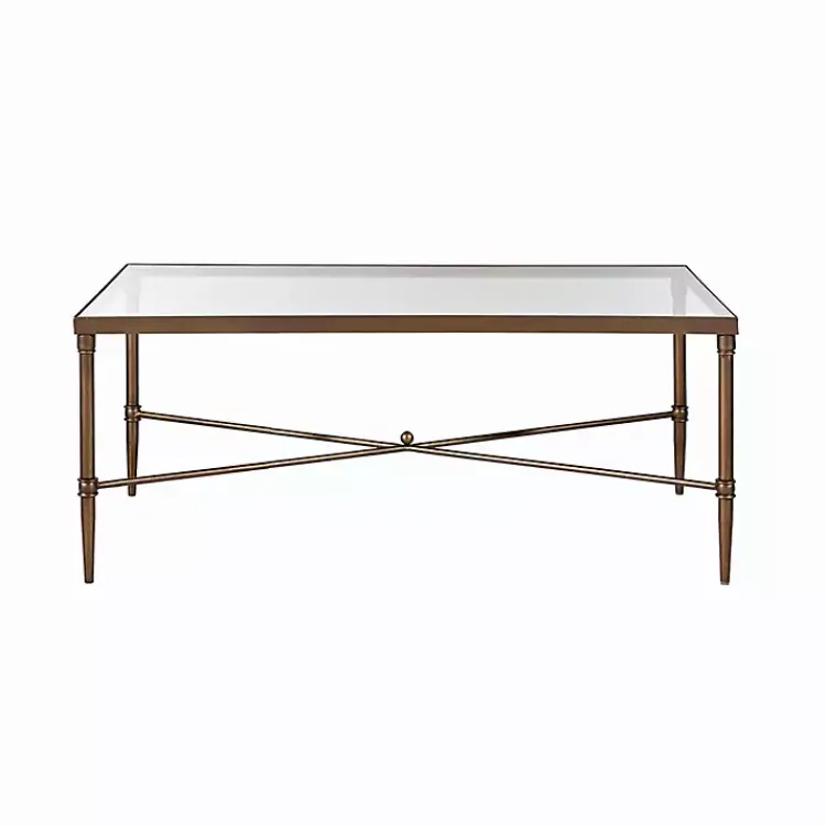 Kirklands Home Glass and Metal Rectangle Porter Coffee Table Gold New