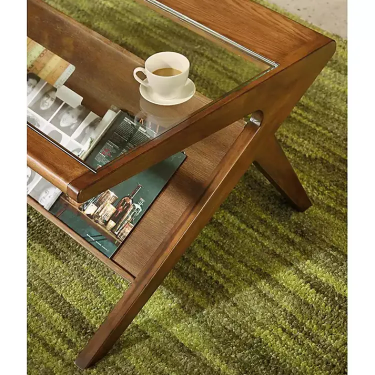 Kirklands Home Glass and Walnut Wood Angled Coffee Table Brown Best