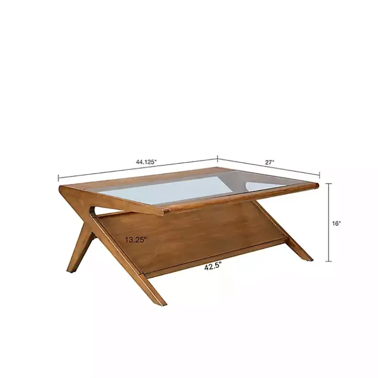 Kirklands Home Glass and Walnut Wood Angled Coffee Table Brown Best