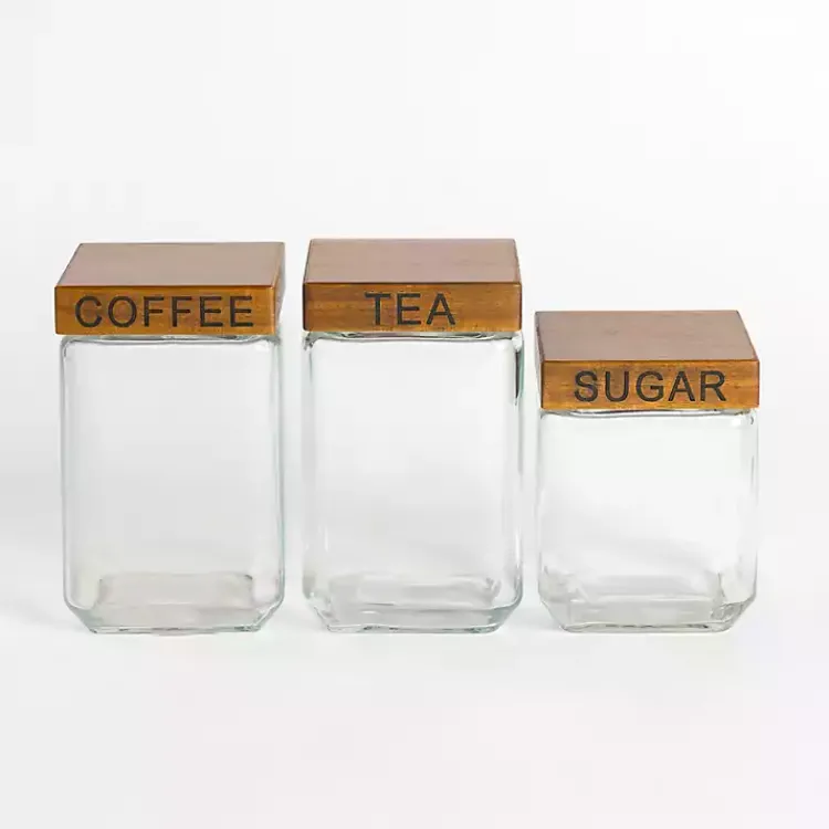 Kirklands Home Glass and Wood Lid Canisters, Set of 3 Sale
