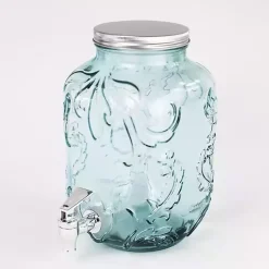 Kirklands Home Glass Embossed Mason Jar Beverage Dispenser Blue New