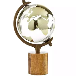 Statues & Figurines>Kirklands Home Glass Globe on Wooden Stand Brown