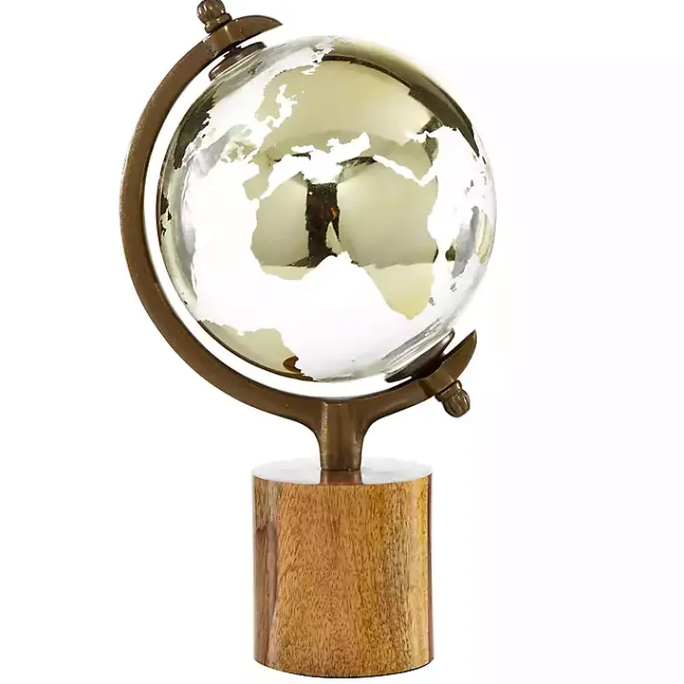 Statues & Figurines>Kirklands Home Glass Globe on Wooden Stand Brown