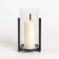 Candle Holders>Kirklands Home Glass Hurricane with Black Metal Stand, 15 in.