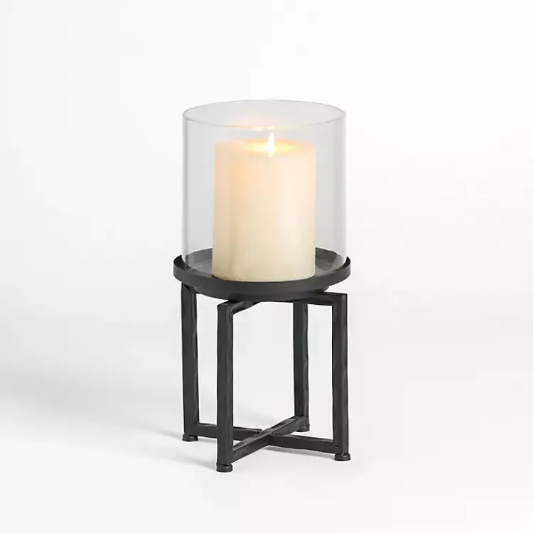 Candle Holders>Kirklands Home Glass Hurricane with Black Metal Stand, 16 in.