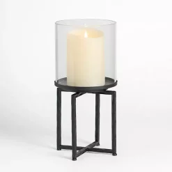 Candle Holders>Kirklands Home Glass Hurricane with Black Metal Stand, 18 in.