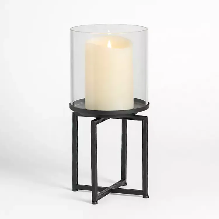 Candle Holders>Kirklands Home Glass Hurricane with Black Metal Stand, 18 in.
