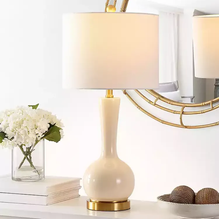 Kirklands Home Glazed Glass Teardrop Table Lamp Ivory New