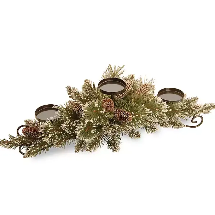 Christmas Centerpieces>Kirklands Home Glitter Bristle Pine Candle Centerpiece Green